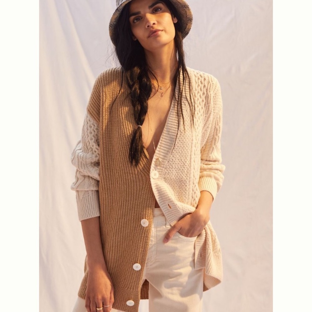 Anthropologie Two-Tone Cream and Tan Knit Cardigan